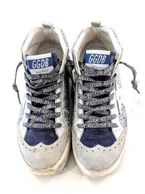 Golden Goose Deluxe Brand Mid Star Silver Glitter Metallic Blue Wave 6.5 37 New
